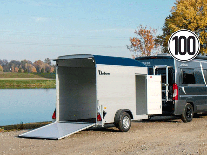 Debon Kofferanhänger Cargo  H:190cm 1,3t|Alu, Polybug|Tür|blau-Neu